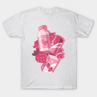 The cute pink set ofthe delecious strawberry drinks T-Shirt